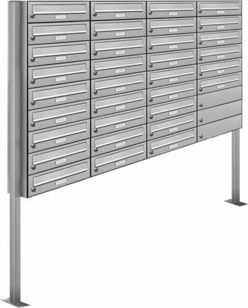 AL Briefkasten-System für 33 Parteien, freistehend, silberfarben, B/H/T: 153,482 x 170,0 x 27,5 cm - Bild 1