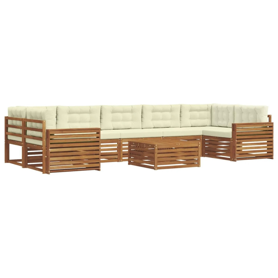 vidaXL Outdoor-Sofagarnitur 8-teilig in U-Form aus massivem Akazienholz mit Kissen in Natur und Creme - Bild 2