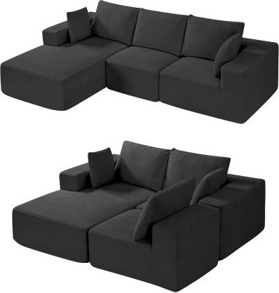 VEVOR Modular Sectional Sofa L-Form mit Cordbezug und Chaise, Polster-Ecksofa mit High-Rebound-Schaumstoff in Schwarz - Bild 1