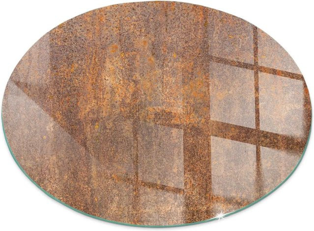 Tulup Runde Glasplatte für Kamin mit Roststruktur auf Metall in Braun, Durchmesser: 70 cm - Bild 1