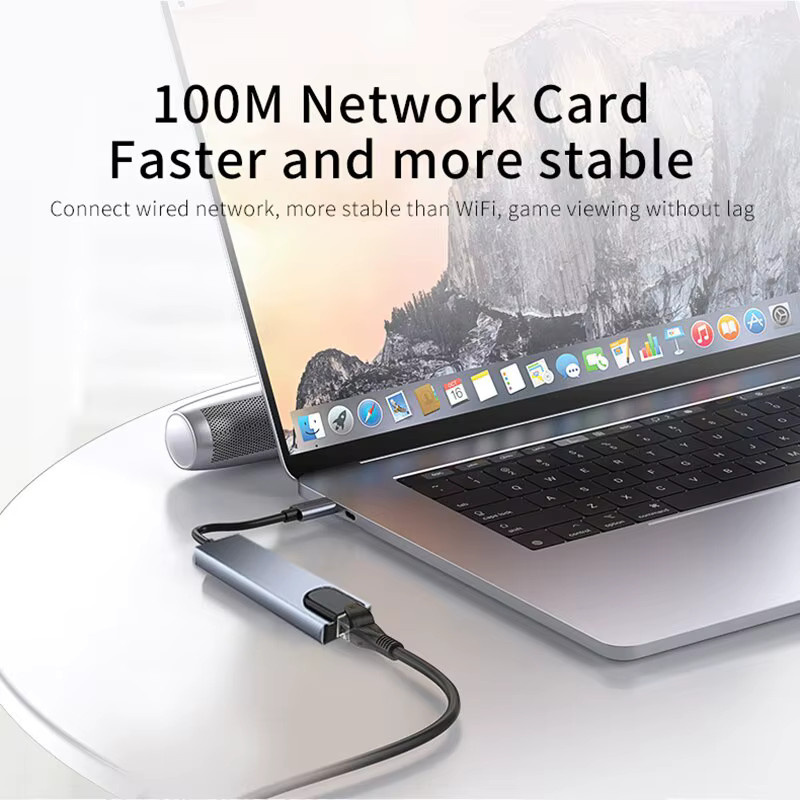 LIQI 8in1 USB C Hub in Silber mit 4K HDMI, RJ45 Ethernet, SD/TF Kartenleser und PD Schnellladung - Bild 3