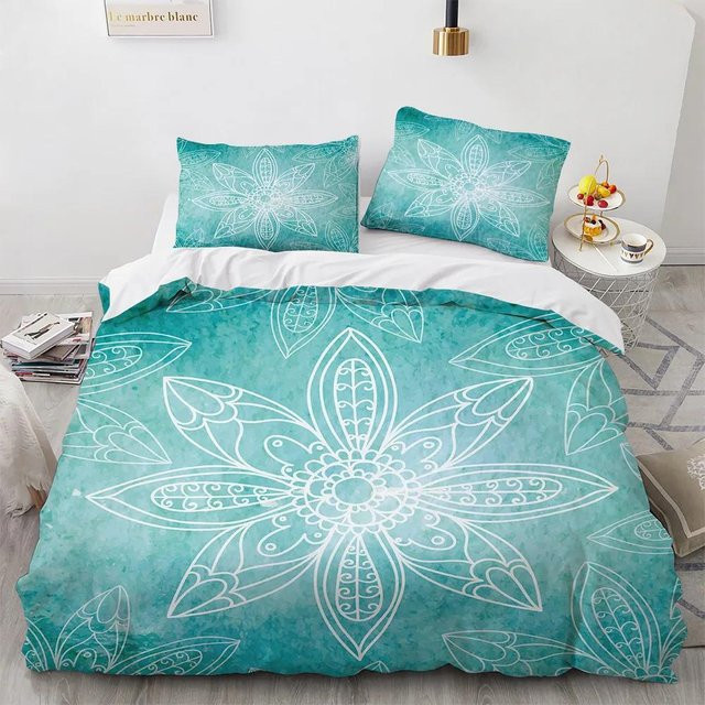 Bohemia King Bettwäscheset mit Mandala-Print in Schwarz und Türkis, bestehend aus einem Bettbezug und 2 Kissenbezügen aus Mikrofaser, B/T/H: 135 x 200 cm - Bild 1