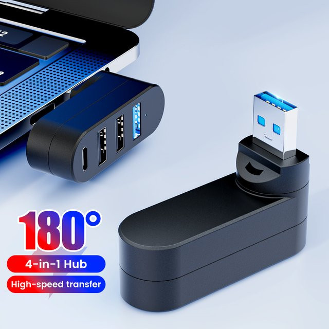 USB 3.0 Multi Port Hub Konverter mit 4 USB 2.0 Anschlüssen für MacBook Pro und PC Laptop in Schwarz und Orange - Bild 1