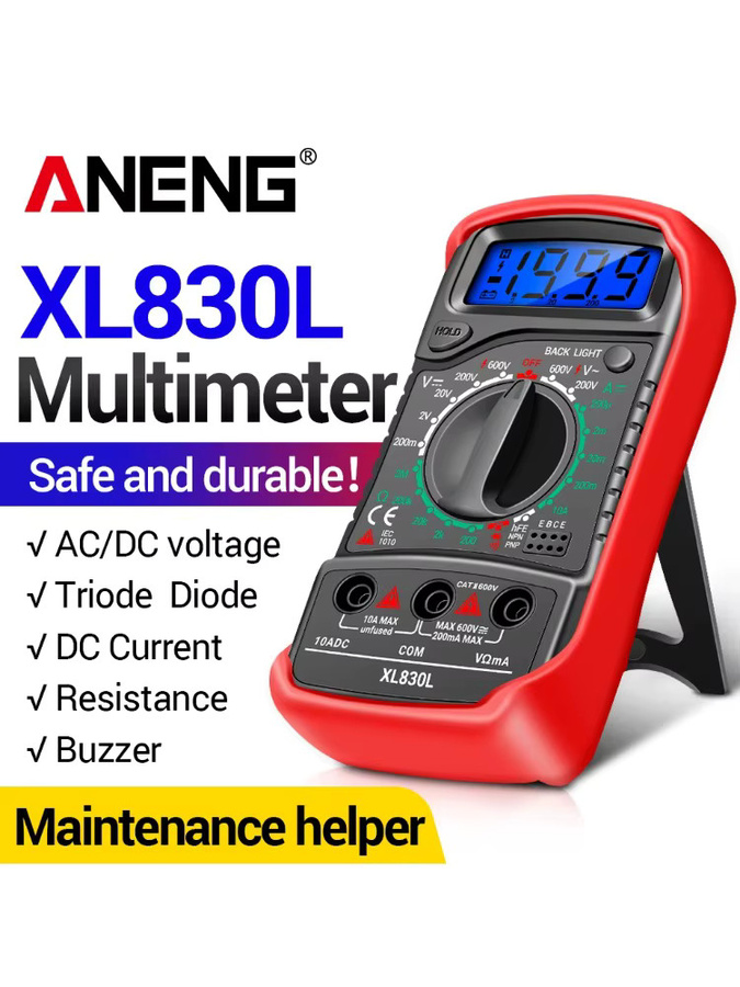 ANENG XL830L AC/DC-Multimeter in Blau und Rot mit Spannungsmesser, Amperemeter und HFE-Transistortester - Bild 5