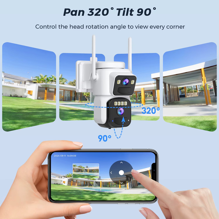 ANBIUX 8MP Dual Lens Solar WIFI Überwachungskamera mit Sonnenkollektor, Farbnachtsicht und PIR Bewegungserkennung, Outdoor IP Kamera in Weiß - Bild 3