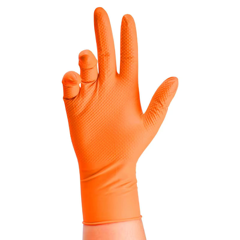 YUMARCH Nitrilhandschuhe in Orange, Einweghandschuhe mit rautenstrukturiertem Griff, Größe XL - Bild 2