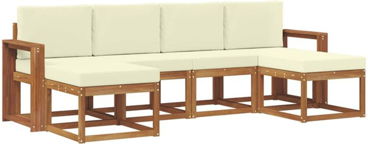 Modernes Loungemöbel Outdoor-Sofagarnitur mit Kissen aus Holz und Polyester von vidaXL in Natur und Beige, 6-teilig - Bild 1