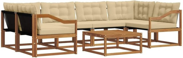 vidaXL Outdoor-Sofagarnitur 7-teilig aus massivem Akazienholz mit Textilene und Kissen in Natur und Beige - Bild 1