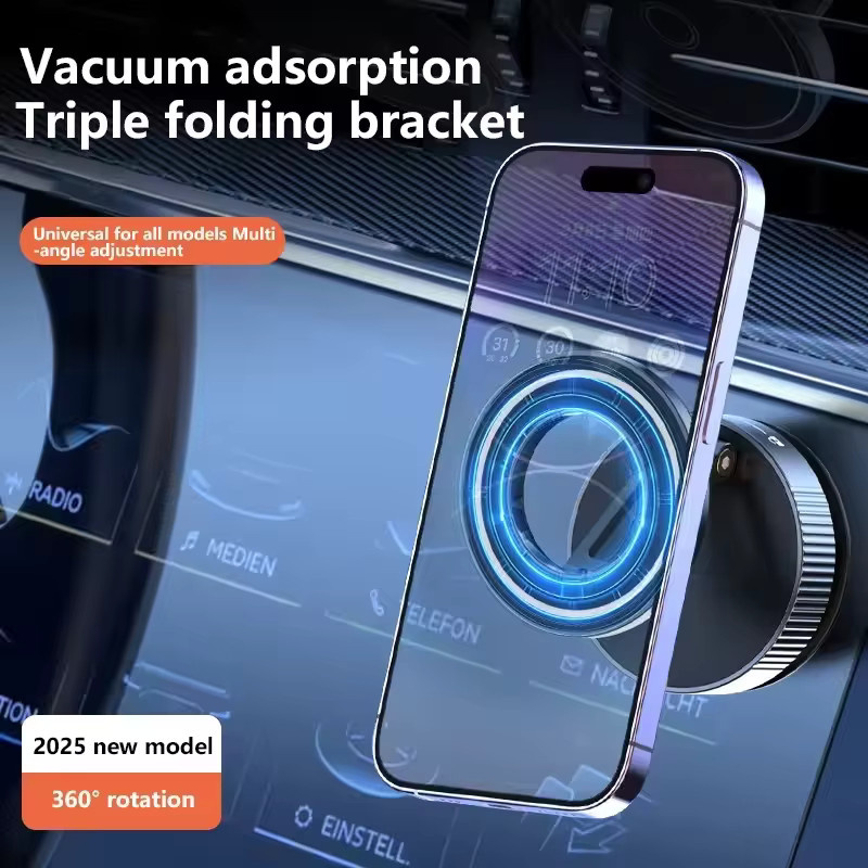 DIXSG Magnetischer Telefonhalter in Schwarz mit faltbarem Design und 360 Grad verstellbarer Vakuum-Autohalterung für Live-Streaming - Bild 2
