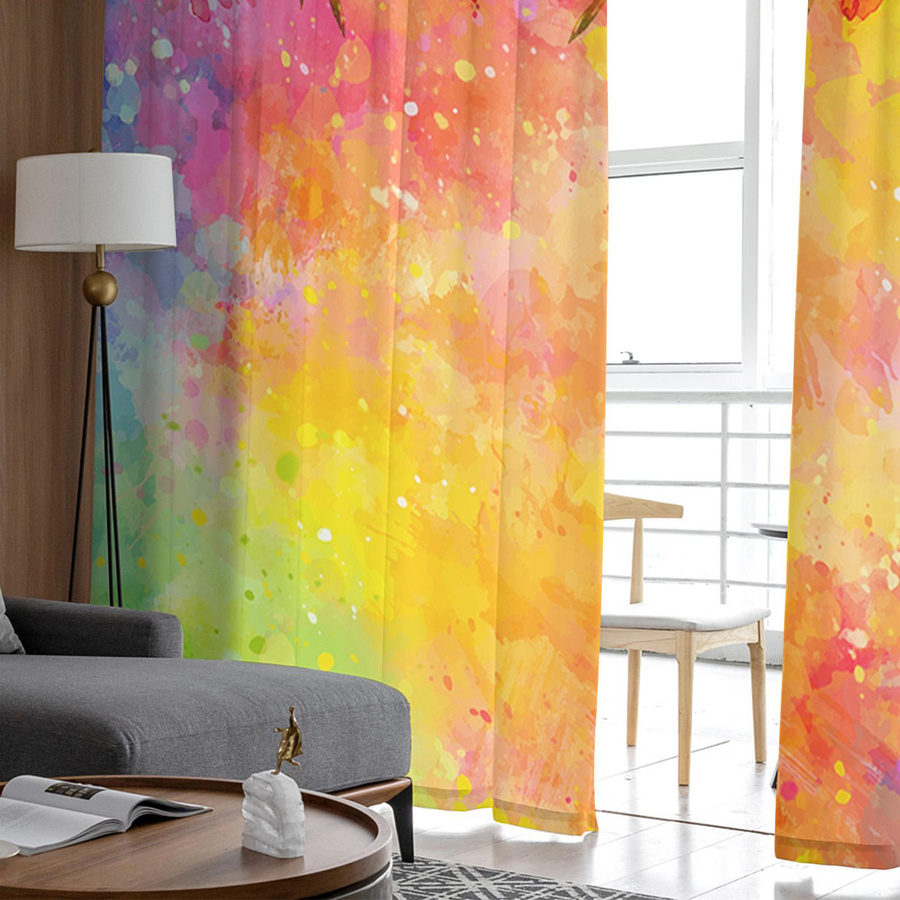 Transparente Tüllvorhänge von Binchi Outdoor Equipment mit Aquarellblumen in Multicolor, Breite: 135 cm, Höhe: 114 cm - Bild 2