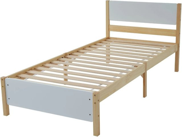 okwish Holzbett für Jugendliche in Weiß mit Kopfteil und Lattenrost, B/T/H: 90 x 200 cm - Bild 1
