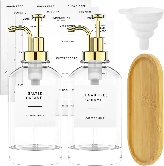 Kaffeesirup-Spender-Set aus Glas mit Pumpspender, Trichter und Etiketten, transparent, 500 ml - Bild 1