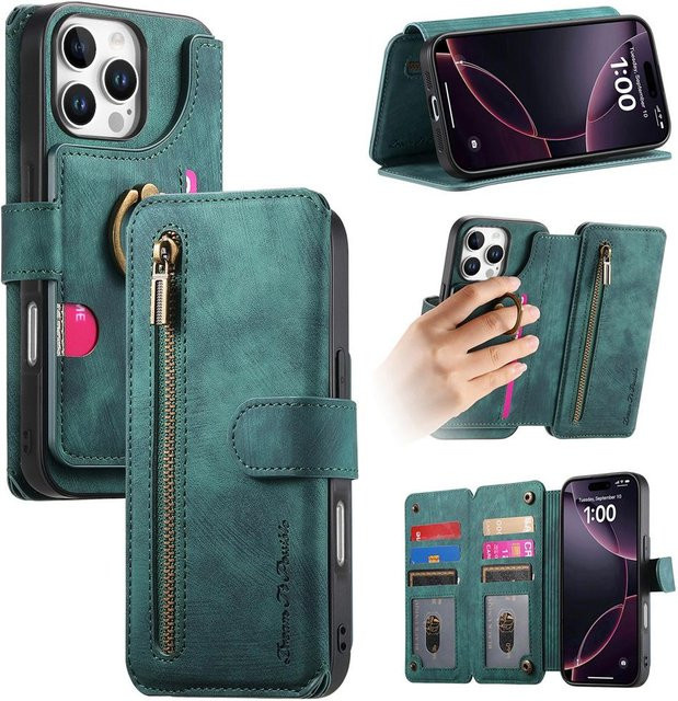 Magnetische Klappbrieftasche aus Leder als Handyhülle für Apple iPhone 15 Pro Max, 14, 13, 12, 11 und Mini mit Kartensteckplatz und Ringhalter - Bild 1