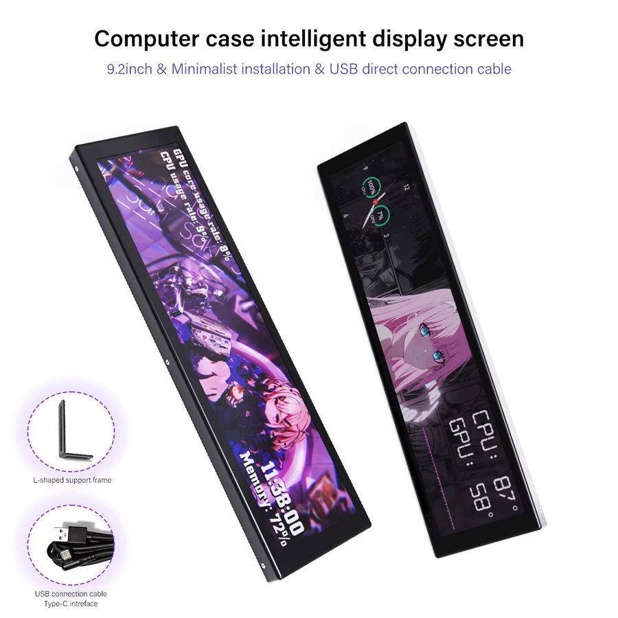 AuyiHomu 9,2 Zoll IPS Sekundärmonitor mit USB-C Anschluss als CPU und GPU Temperatur-Datenmonitor für dein PC-Gehäuse in Schwarz oder Weiß - Bild 3