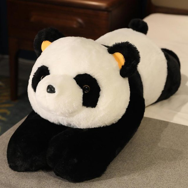 Plüsch Panda Spielzeug Liegend, Plüschkissen, Schwarz, 65cm - Bild 1
