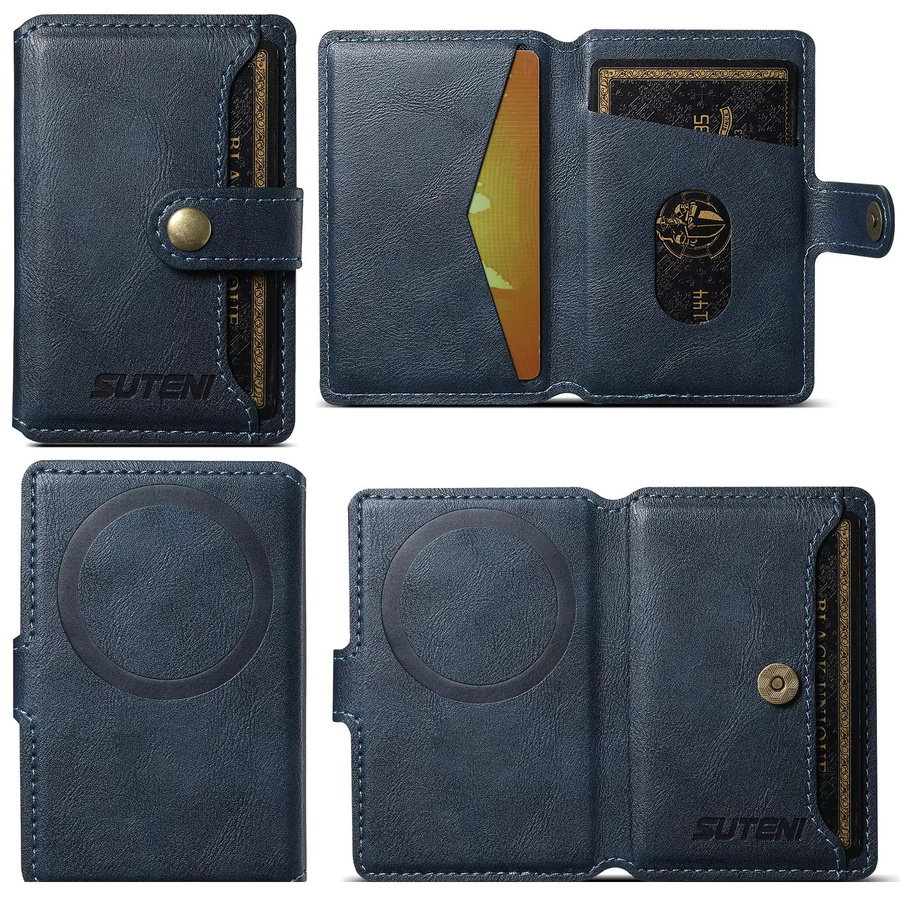 SUTENI Luxus Kunstleder Magnet Kartenhalter Flip Wallet MagSafe Cover für iPhone 15 14 13 12 Pro Plus Max in Blau - Bild 5