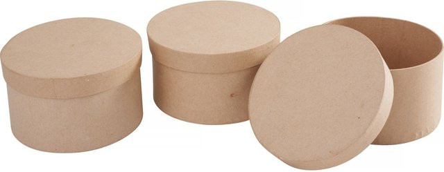 VBS Rund Schachteln aus Karton, 3 Stück, Braun und Beige, Durchmesser: 11,3 cm, Höhe: 6,5 cm - Bild 1