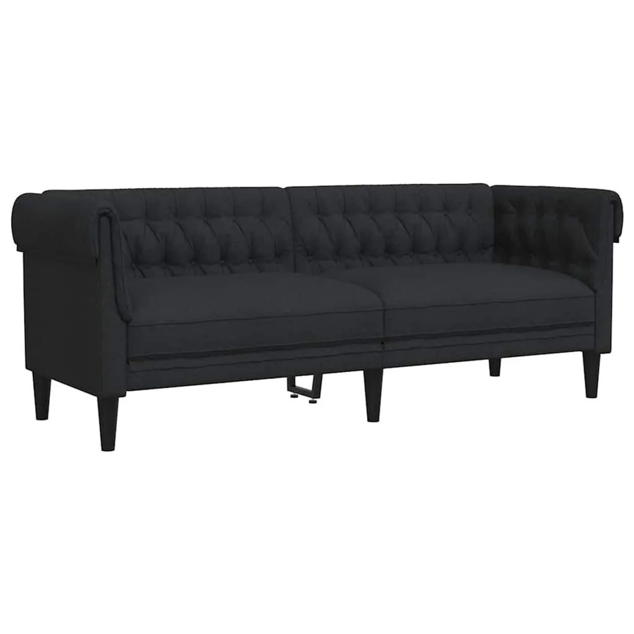 vidaXL Chesterfield-Sofa 3-Sitzer in Schwarz aus Stoff mit Massivholzrahmen B/T/H: 201,5 x 74,5 x 74,5 cm - Bild 2