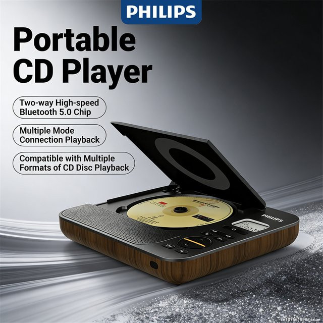 Philips EXP5608 CD-Lautsprecher mit Bluetooth, CD, USB und TF in Schwarz und Braun - Bild 1