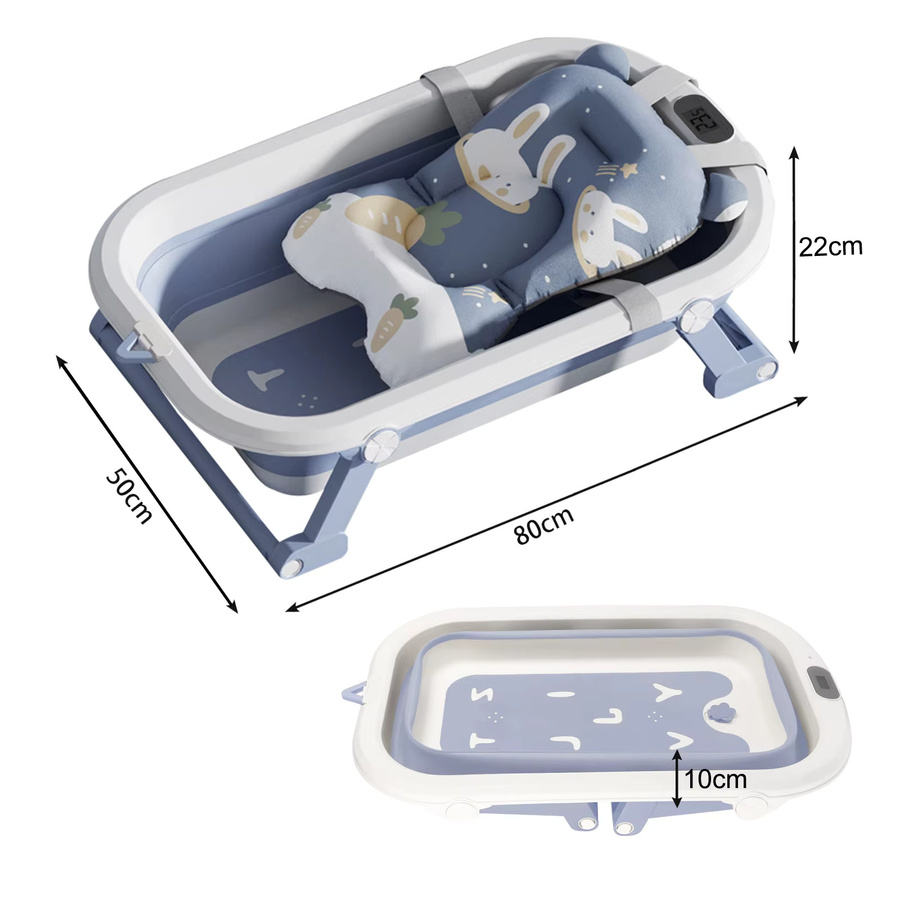 Faltbare Babybadewanne mit Thermometer und rutschfester Badematte für 0–36 Monate in Pink oder Blau - Bild 2
