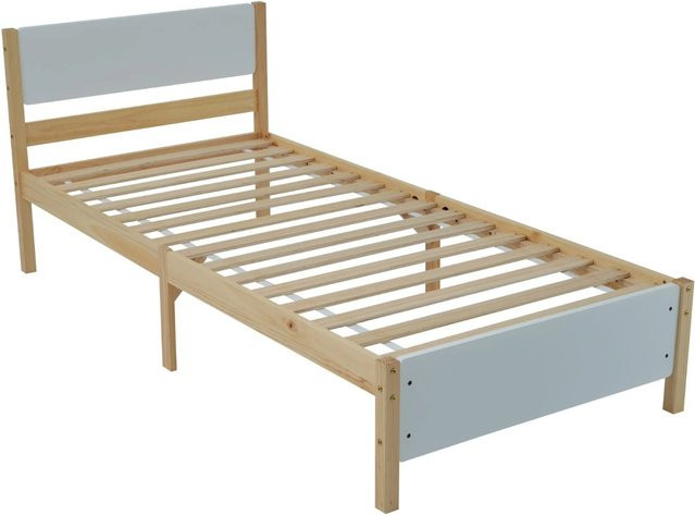 KOMHTOM Einzelbett aus Kiefernholz und MDF in Weiß und Natur, B/T/H: 90 x 200 cm - Bild 1