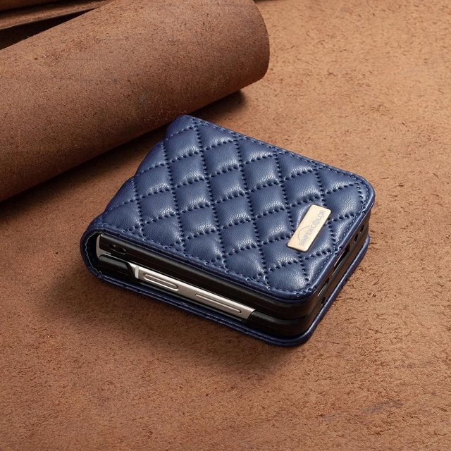 HQBBRO Luxus-Lederhülle für Samsung Galaxy Z Flip 7 FE, Z Flip 6, Z Flip 5, Z Flip 4 oder Z Flip 3 5G in Blau mit Anti-Stoß Schutzfunktion und angenehmem Hautgefühl - Bild 1
