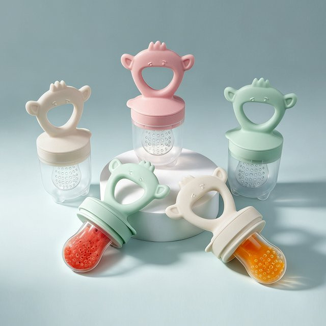 TYRY.HU 4-teiliges Set Silikon-Obst- und Gemüsefütterer für Säuglinge und Kleinkinder, lebensmittelechter Beiß- und Fütterungsschnuller - Bild 1