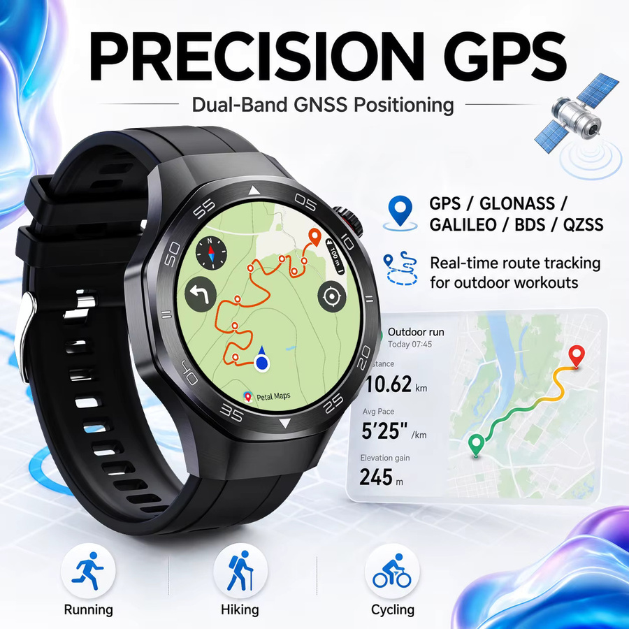 GUHUAVMI WATCH 6 PRO Smartwatch Globale Edition in Schwarz mit AMOLED Saphirglas-Bildschirm, GPS, Kompass und Bluetooth-Anruffunktion, 3ATM wasserdicht - Bild 2