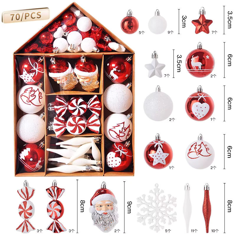 70 Stück Weihnachtskugeln Set aus Kunststoff als hängende Weihnachtsbaum-Anhänger für deine Weihnachtsdekoration - Bild 3