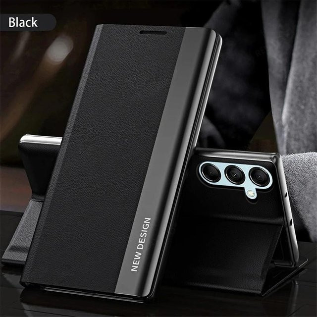 Lederhülle mit Klappständer und Magnetabdeckung für Samsung Galaxy A57 A37 A17 A56 A36 A16 A55 A35 A15 A54 A34 A14 in Schwarz - Bild 1