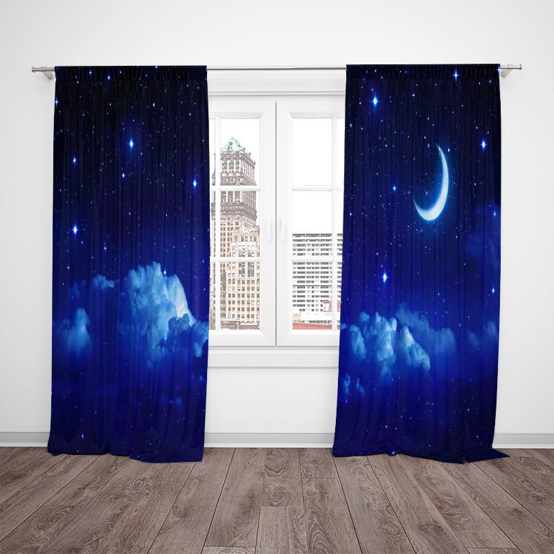 Yiran Furniture Dekorative Vorhänge Sternenhimmel Blau aus Polyester, 2 Stück, B: 35 cm, H: 100 cm - Bild 4