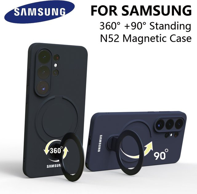 MagSafe Magnetische Silikon-Schutzhülle mit 360 Grad drehbarer Halterung für Samsung Galaxy S26 S25 S24 S23 Ultra A57 A56 A55 5G in Blau oder Schwarz - Bild 1