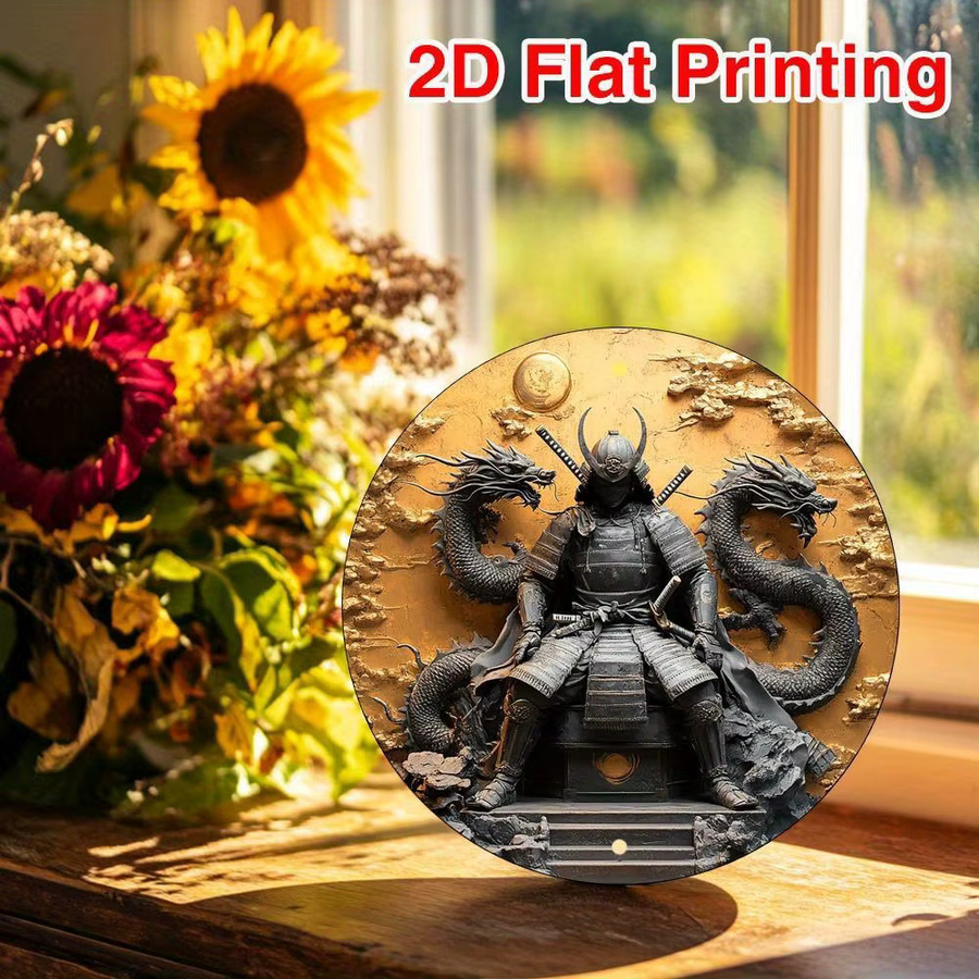 CIFBUY Samurai-Drachen Metall-Wandkunst, rundes Aluminiumschild im Vintage-Stil, Durchmesser: 20,3 cm, Mehrfarbig - Bild 5