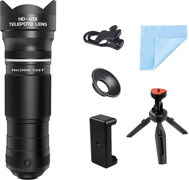 ZuiyouPet 40X Zoom Teleobjektiv mit Stativ für Smartphone und Kamera in Schwarz - Bild 1