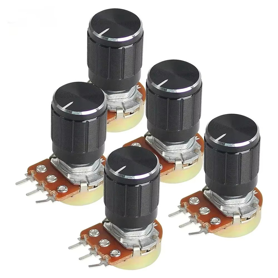 YTDMEN 5er Set WH148 Lineare Potentiometer mit schwarzen Aluminium-Legierung Knopfkappen, 15mm, verschiedene Widerstände (1K bis 1M) - Bild 3