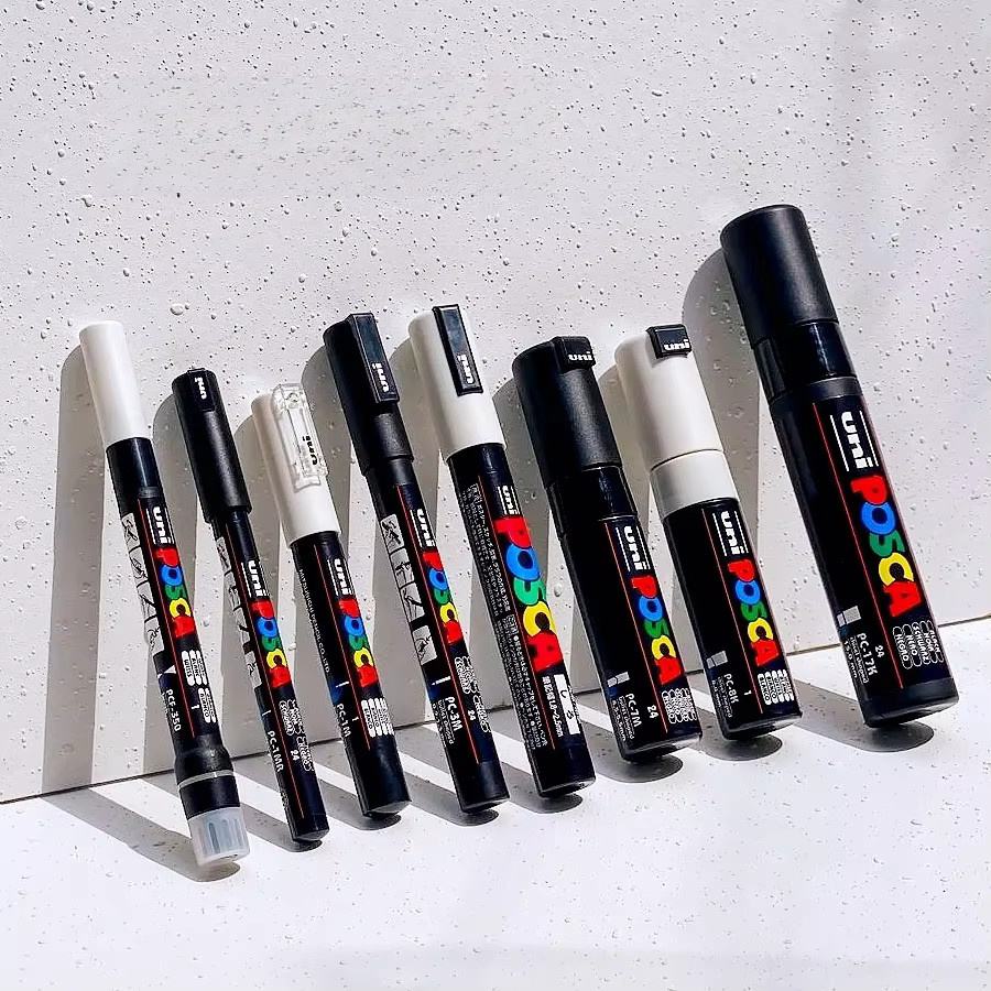 Uni POSCA Acrylmarker Set mit Bullet-Spitze, wasserfeste wasserbasierte Stifte in Weiß, Schwarz, Gold, Silber und Multicolour - Bild 3
