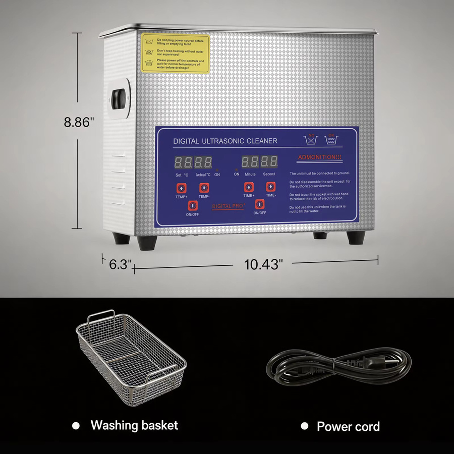 Sihao Ultraschall-Reinigungsgerät aus Edelstahl mit digitalem Heiz-Timer in Silber, 3l - Bild 3