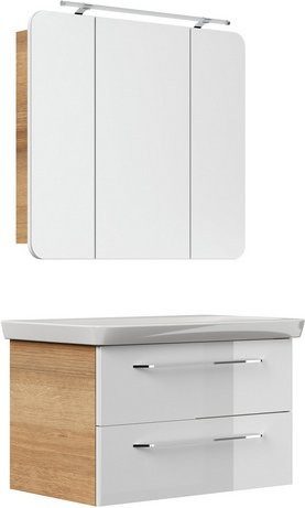 FACKELMANN Waschplatz-Set MILANO in Asteiche und Weiß mit LED-Beleuchtung und Soft-Close-Türen, Breite: 90 cm, Höhe: 54 cm, Tiefe: 55,2 cm - Bild 1