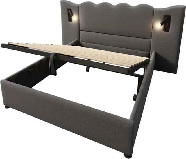 okwish Polsterbett mit Stauraum und USB-Anschluss in Grau, B/T/H: 160 x 200 x 232 cm - Bild 1