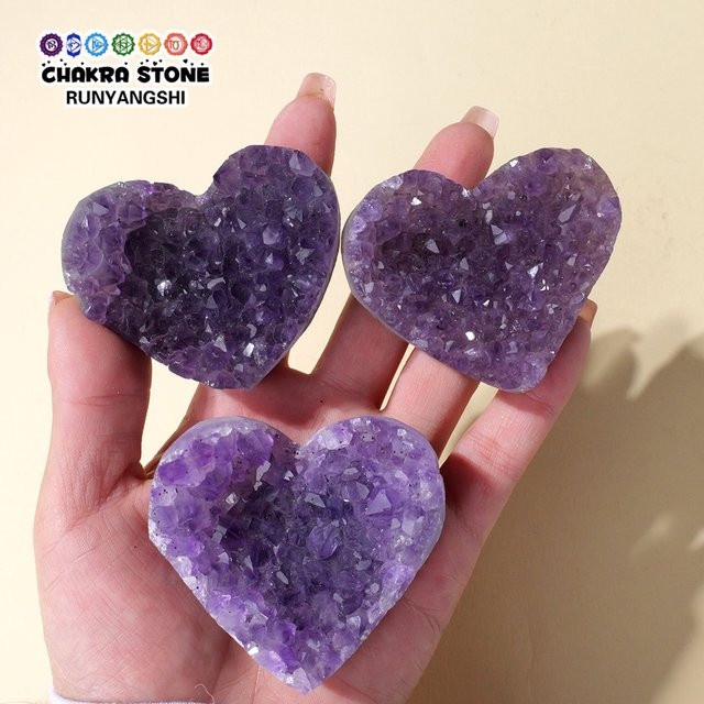Runyangshi Amethyst Cluster in Herzform, natürlicher lila Kristall als Dekoration und Heilstein - Bild 1