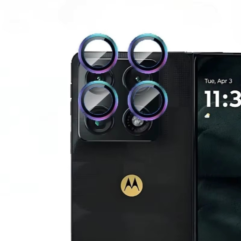 Motorola Razr Fold und Edge 70 Fusion Rückkamera-Schutzgläser mit Metallring-Objektivschutz in Silver und Multicolour - Bild 2