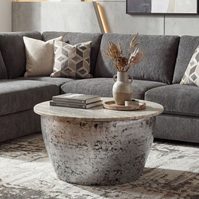 Runder Couchtisch Finebuy mit weißer Marmorplatte und silbernem Gestell, Durchmesser: 60 cm - Bild 1
