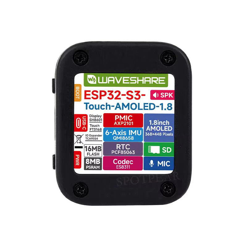 Spotpear ESP32 S3 Entwicklungsboard mit 1,8 Zoll AMOLED Touchscreen, QMI8658, Mikrofon und Audio für AI Voice Anwendungen in Schwarz - Bild 2