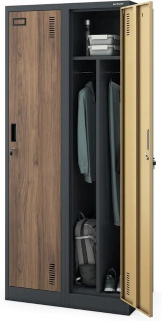 DELUKE Umkleideschrank Spind KACPER mit 2 Abteilen in Anthrazit-Braun, Höhe: 180 cm, Breite: 80 cm, Tiefe: 50 cm - Bild 1