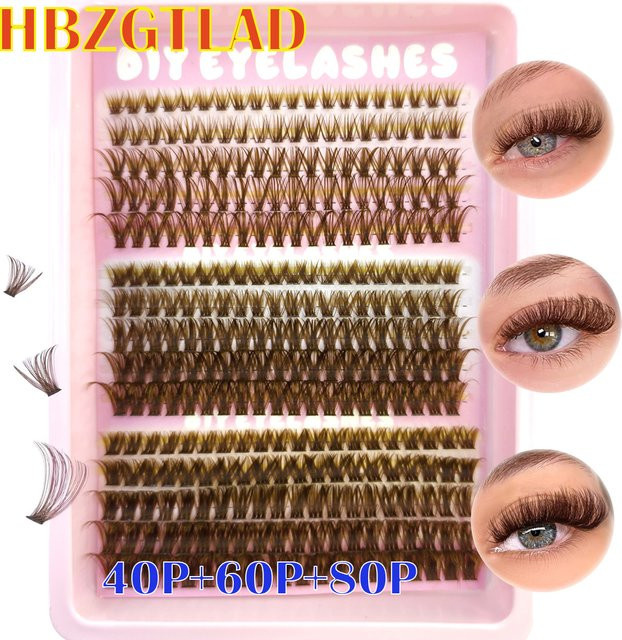 HBZGTLAD Braune Wimpern-Spikes, 240 Cluster, Wispy Lashes - Bild 1
