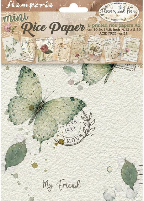 Stamperia Motiv-Strohseiden Set Flowers and Poems, DIN A6, 8er Set, Multicolour - Bild 1