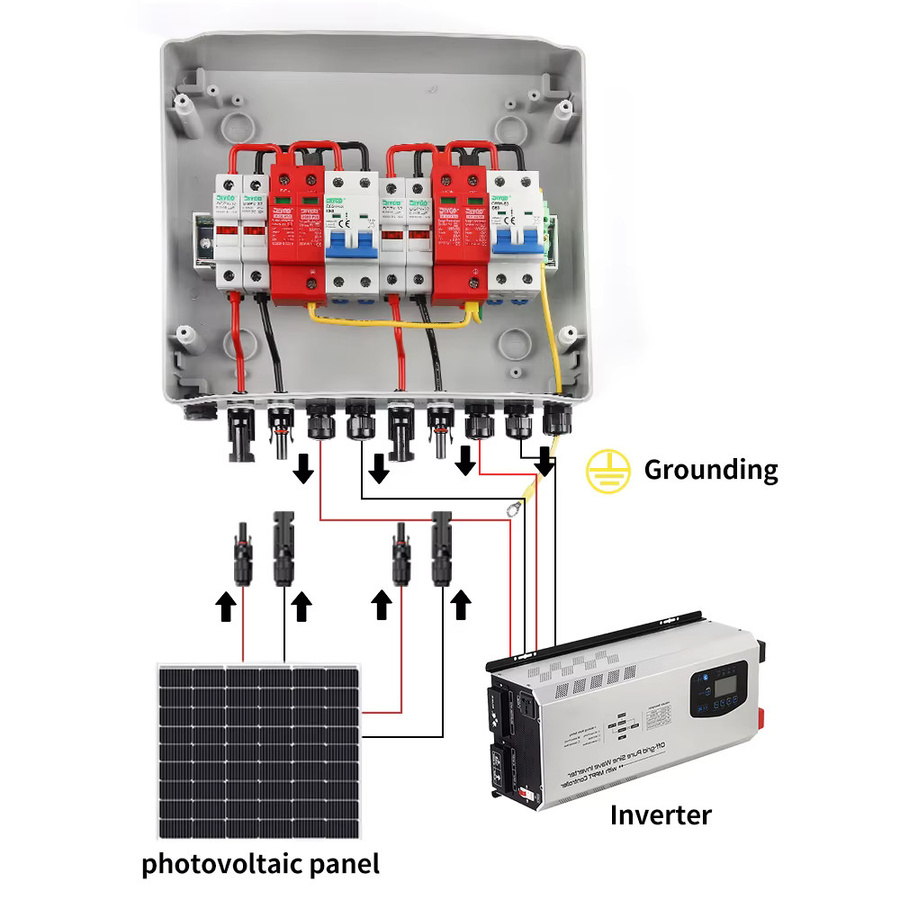DIY GO PV Combiner Box für Solar Photovoltaik mit 2 Eingängen und 2 Ausgängen, DC 500 V, IP65 wasserdicht, inklusive Überspannungsschutz SPD und DC Sicherung MCB - Bild 4