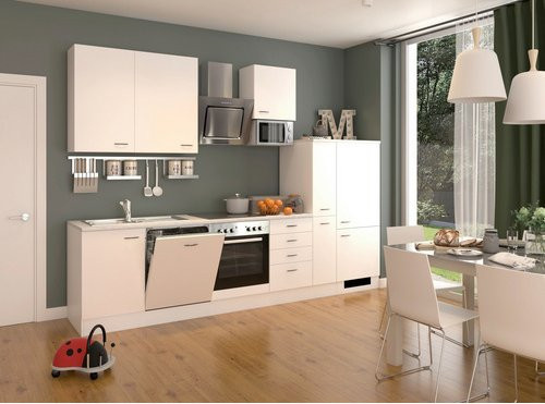 Moderne Küchenzeile Flex-Well WITO mit Einbaugeräten in Weiss, Breite: 310 cm - Bild 1