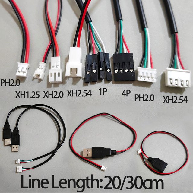 JCD USB-Stecker-Buchse-Adapter Anschlusskabel in Schwarz für PH2.0 und XH2.54 2P 4P Stromkabel und Touchscreen-Verlängerungskabel - Bild 1