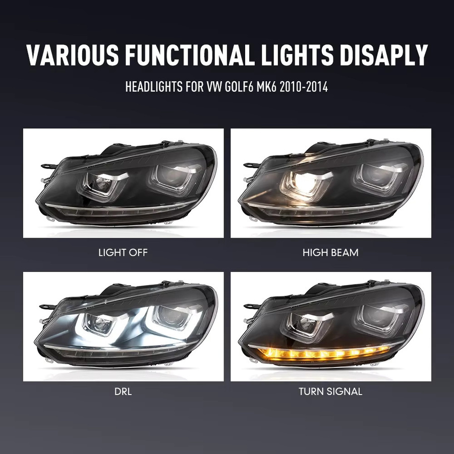 KUNFINE LED-Autoscheinwerfer-Baugruppe für VW Golf 6 MK6 2010–2014 mit Tagfahrlicht, Paar Frontscheinwerfer Plug-and-Play - Bild 3